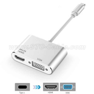 USB 3.1 టైప్ C USB-C నుండి VGA HDMI వీడియో కన్వర్టర్ అడాప్టర్ పిక్చర్ 1