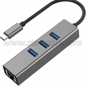 USB-C to 3-Port USB 3.0 Hub with Gigabit Ethernet LAN Adapter