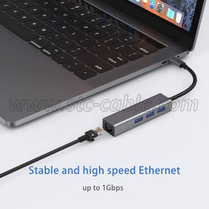 USB-C to Gigabit Ethernet USB A 3.0 Adapter Hub