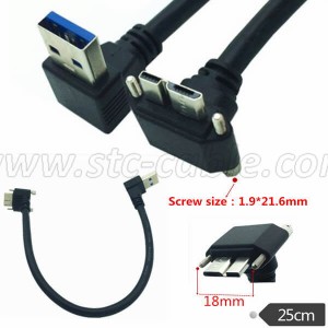 USB Type A 3.0 Down Angle to Micro USB 3.0 B Up Angle Cable with Panel Mount Screws