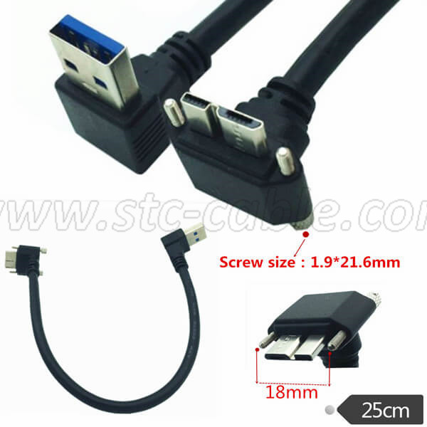 USB Type A 3.0 Down Angle to Micro USB 3.0 B Up Angle Cable with Panel Mount