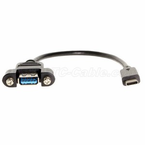 USB Type-C Male to USB 3.0 Type-A Female Panel Mount Cable
