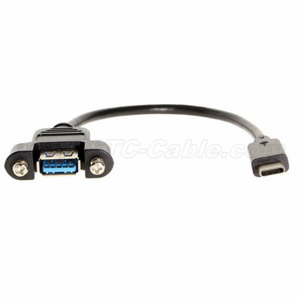USB Type-C Male to USB 3.1 Type-A Female Panel Mount Cable 50cm