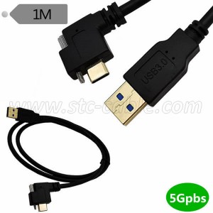 USB3.0 Type A to Left Right USB 3.1 Type C With Single Screw Panel Mount Locking Cable