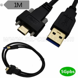 USB3.0 Type A to USB 3.1 Type C With Dual Screw Panel Mount Locking Cable