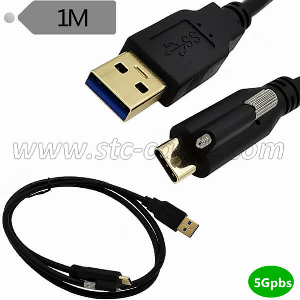 USB3.0 Type A to USB 3.1 Type C With Single Screw Panel Mount Locking Cable 1m