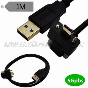 USB3.0 Type A to 90 degree Up or Down USB 3.1 Type C With Dual Screw Panel Mount Locking Cable