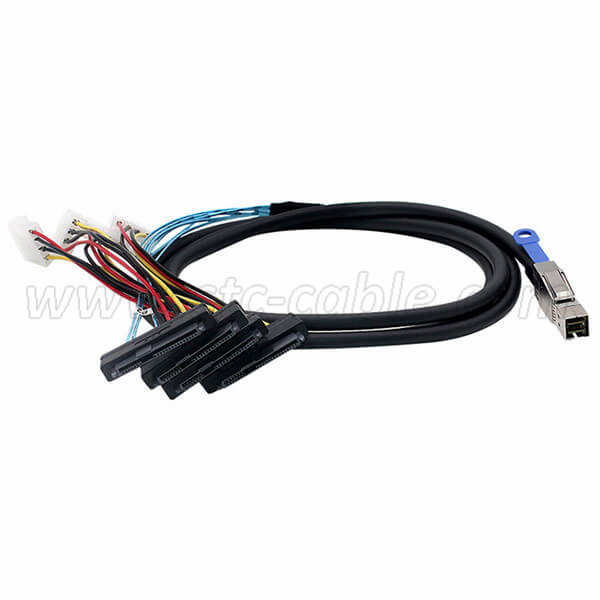 internal HD Mini SAS SFF-8644 to 4 SFF-8482 Cable with molex power