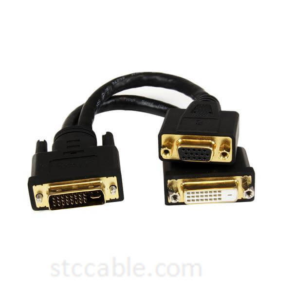 DVI Splitter Cable – DVI-I to DVI-D and VGA – male to female – 8 in