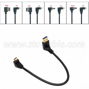 90 Degree left right up down angle USB 3.0 Type A to 90 degree down or up angle USB 3.1 Type C Charging Data Cable
