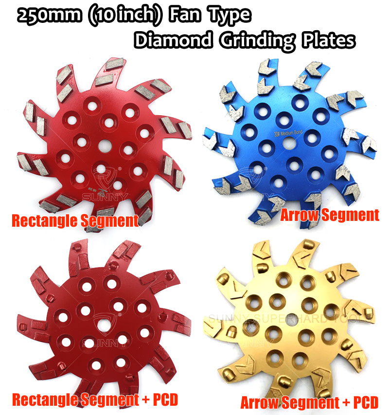 250mm Fan type diamond grinding plates with different segments and PCD