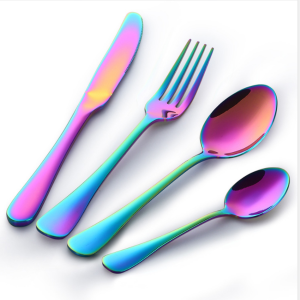 High Quality Wholesale Gold Stainless Steel Cutlery Set Rainbow Cutlery Organiser