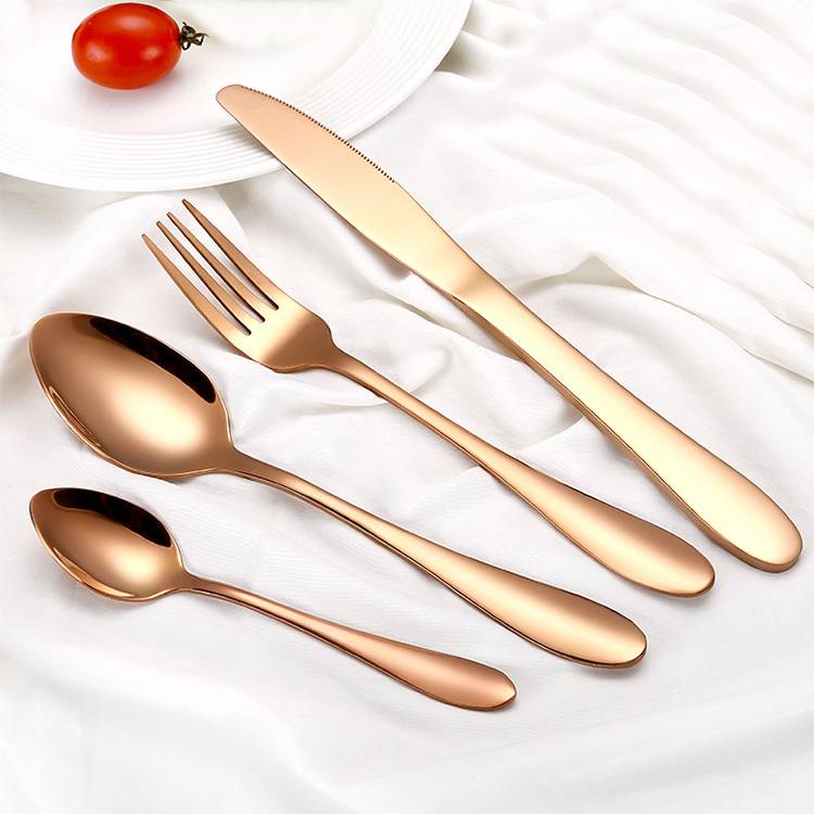 Ang taas nga kalidad nga Wholesale Gold Stainless Steel Cutlery Set Rainbow Cutlery Organizer