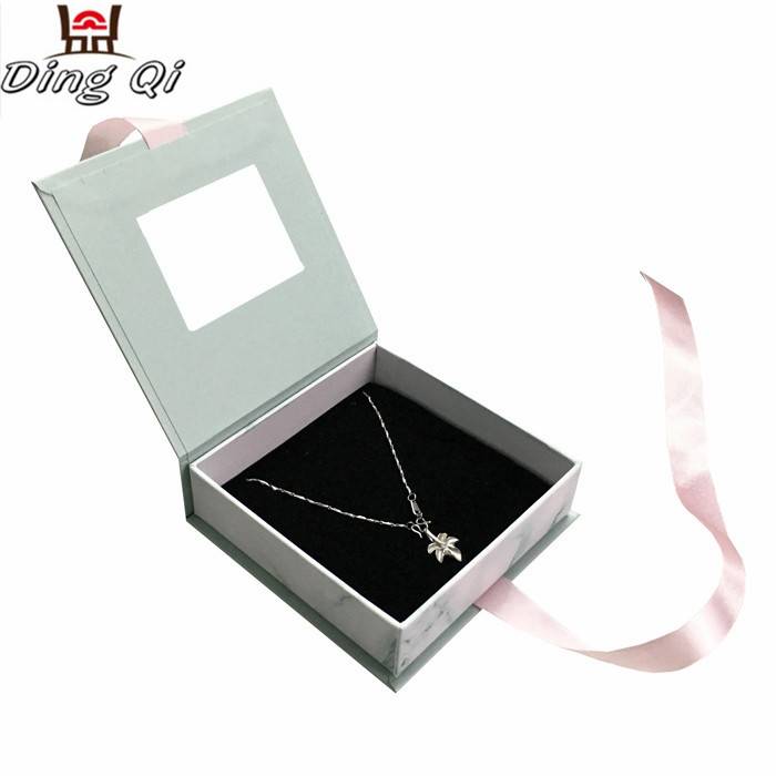 Custom luxury cardboard magnetic gift jewellery jewelry box with ribbon magnetic lid clear front pvc window