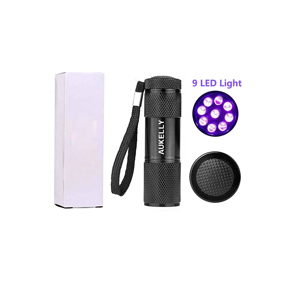 Mini Aluminum 395nm Purple light Pet Stain Urine Detector Ultra Violet Blacklight 9 LED UV torches led portable UV flashlights