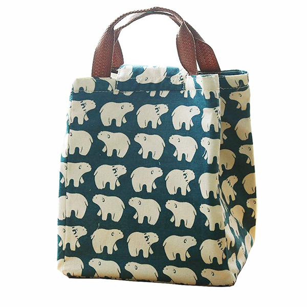 Reusable Cotton Lunch Bag Insulated Lunch Tote Soft Cooler Bag (Polar Bear) (1)