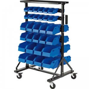 60PC DOUBLE SIDED BIN SHELVING ORGANIZER W/ WHEELS FOR SHOP GARAGE AND HOME