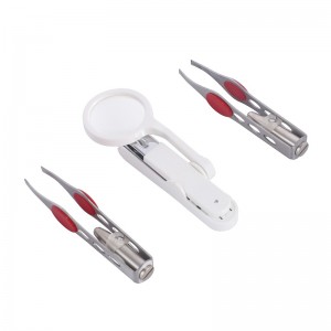 3PC LED LIGHTED PRECISION TWEEZERS AND PORTABLE LIGHTED MAGNIFIER