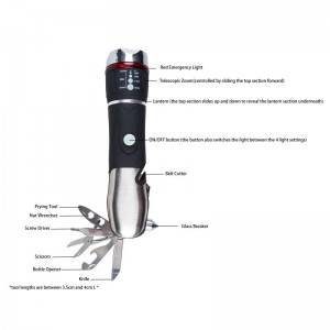 14-IN-1 MULTI-TOOL FLASHLIGHT, FOR EMERGENCY, CAMPING AND CARS, 3*AAA BATTERIES, KNIFE, SAFETY HAMMER, NUT WRENCH