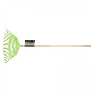 23IN.POLY FAN RAKE, WITH WOOD HANDLE