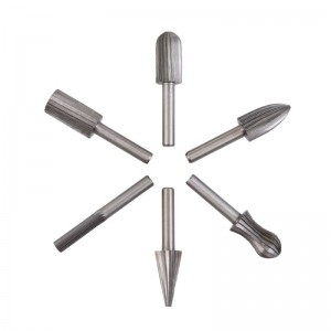 6PC 1/4-IN ROTARY FILE SET, HSS, ROUND HANDLE, FOR GRINDER DRILL