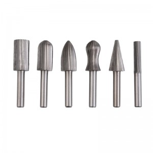 6PC 1/4-IN ROTARY FILE SET, HSS, ROUND HANDLE, FOR GRINDER DRILL