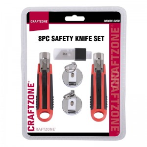 8PC SAFETY KNIFE SET, WITH RETRACTABLE LANYARD, 4 EXTRA BLADES