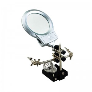 HELPING HAND MAGNIFYIER WITH 2 LED LIGHTS, DIAMETER 63MM