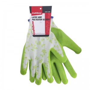 LATEX AND POLYESTER GLOVES, FOAM LATEX DIP, COATED-PALM DIP, POLYESTER SHELL, STRETCH FIT