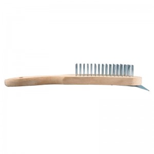 WIRE BRUSH WITH WOOD HANDLE & SCRAPER,2*15+2*16 ROW