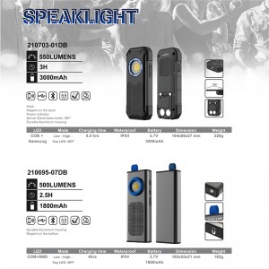 RECHARGEABLE COMPACT WORKING LIGHT WITH BLUETOOTH SPEAKER