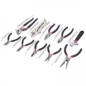 10PC PLIERS & WRENCH SET, MOUNTS ON A PEGBOARD, DIPPED HANDLE