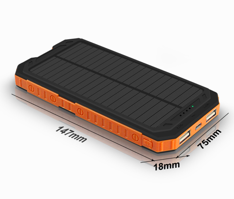 LED Light Solar Charger,Real 10000mAh Dual USB Solar Power Bank,Built-in Compass,Outdoor Power Bank
