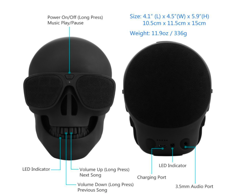 Skull-shaped Design Bluetooth Speakers, High-definition Sound, Wireless Speakers