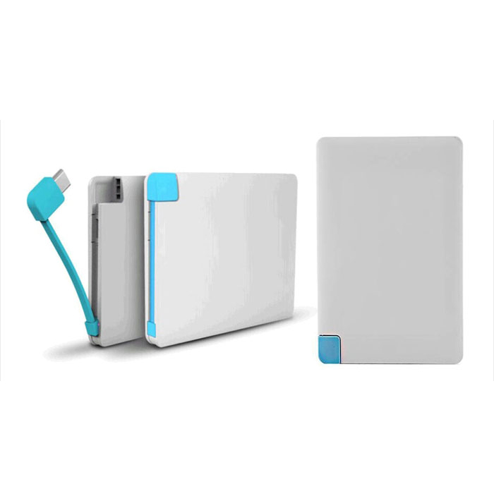 Credit Card Design Power Bank 2500mAh, Travel Charger with Built-in Micro Cable + Lightning Adapter