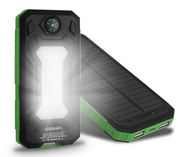 LED Light Solar Charger,Real 10000mAh Dual USB Solar Power Bank,Built-in Compass,Outdoor Power Bank