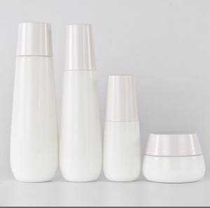 Custom Glass Cosmetic Bottles - Opal White Glass Bottle And Cream Jar With Trapezium Lid – Uzone
