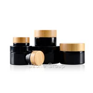 Wholesale Discount Glass Cosmetic Containers - 5g 30g 50g 100g dark violet glass jar with bamboo/wooden lid – Uzone