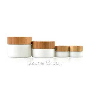 5g 30g 60g Opal white glass jars with bamboo lid