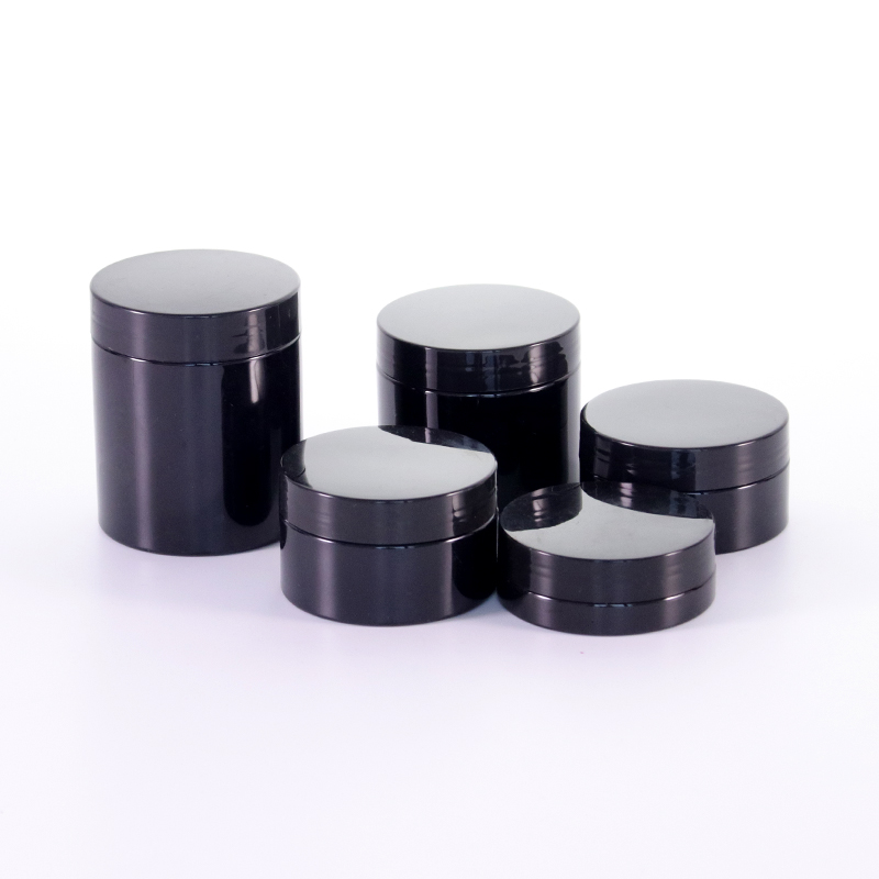 PET Black Round Shape Plastic Container Jar with Black Lid for Cream