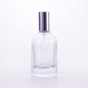 30ml 50ml 100ml thick bottom transparent round shoulder perfume spray glass bottle plastic perfume cap can be customized logo