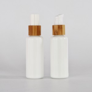 Opal white glass bottle with natural bamboo pump and spray