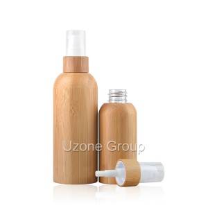 Plastic bottle with bamboo collar sprayer/pump and bamboo cover