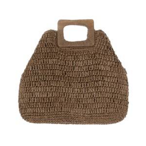 Fashion beach tote bag simple straw woman handbag with wood handle