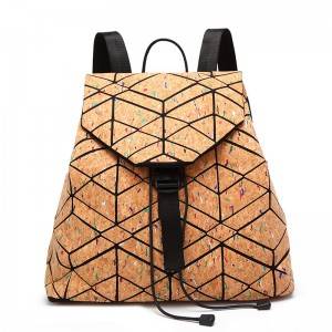 Natural geometric cork Vintage Backpack portuguese Fashion Women Stylish Wood Bag