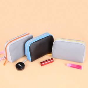 PU leather contrast color makeup bag stylish unique cosmetic bags with zippers