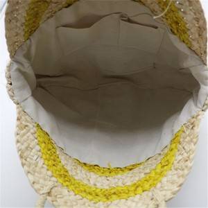 Color Blocking round straw woven bag beach bag women handbag raffia grass pompom corn husk bag