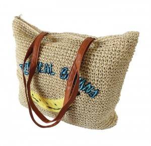New Woven Banana Embroidery straw tote bag Shoulder Summer Beach Straw Bag with shoulder strap