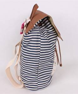 new black and white stripe classic pu leather zipper canvas backpack