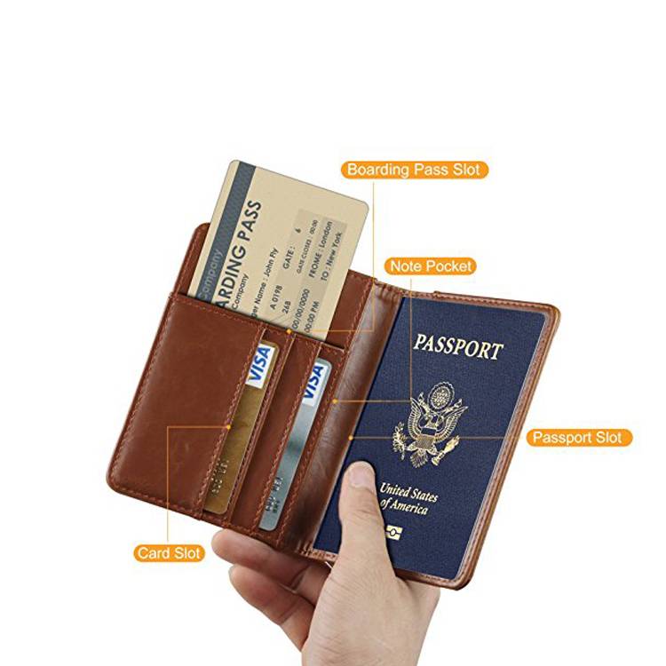 Good quality custom logo genuine leather men card holder for passport